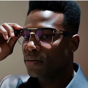 Men's Fashion Glasses Black Gold Frame Hip Hop Style Clear Lens Oversized Lentes